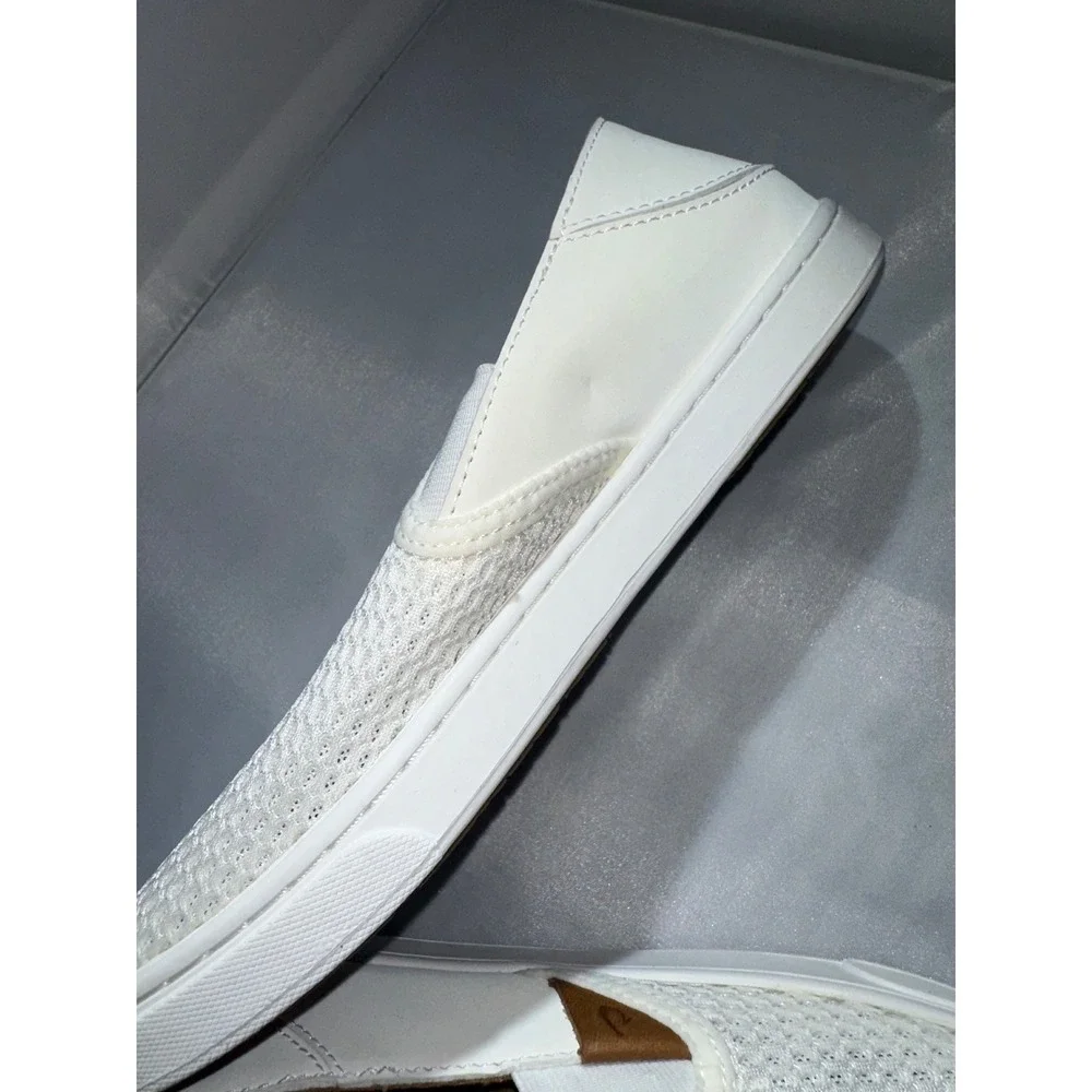 OluKai Pehuea Womens 7.5 White Mesh Slip On Sneakers 20271-WBWB Drop-In Heel
